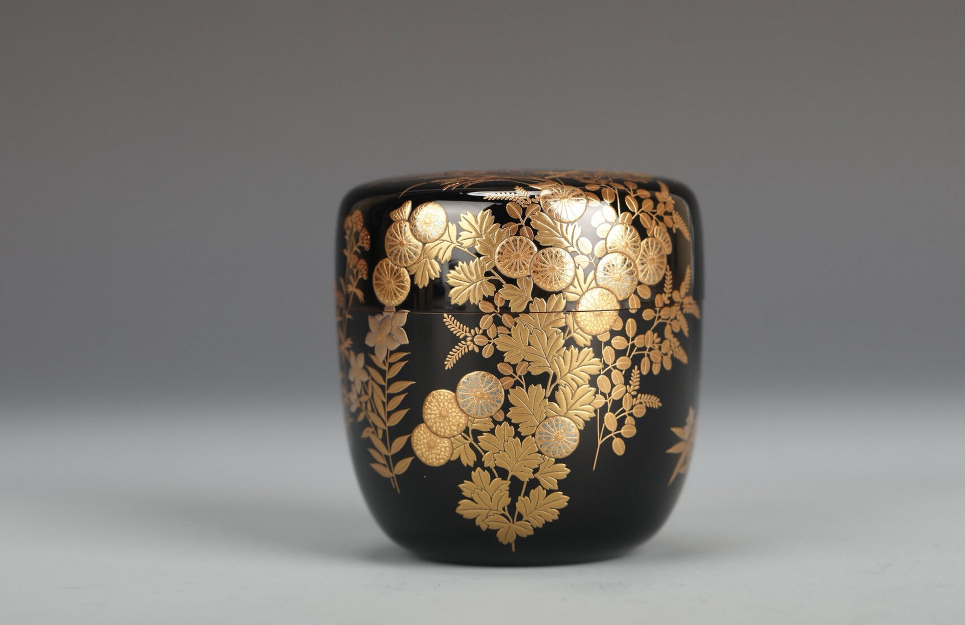 日本金莳绘茶罐 日本茶枣 金莳绘 日本精工收藏级 金莳绘茶罐 每一面