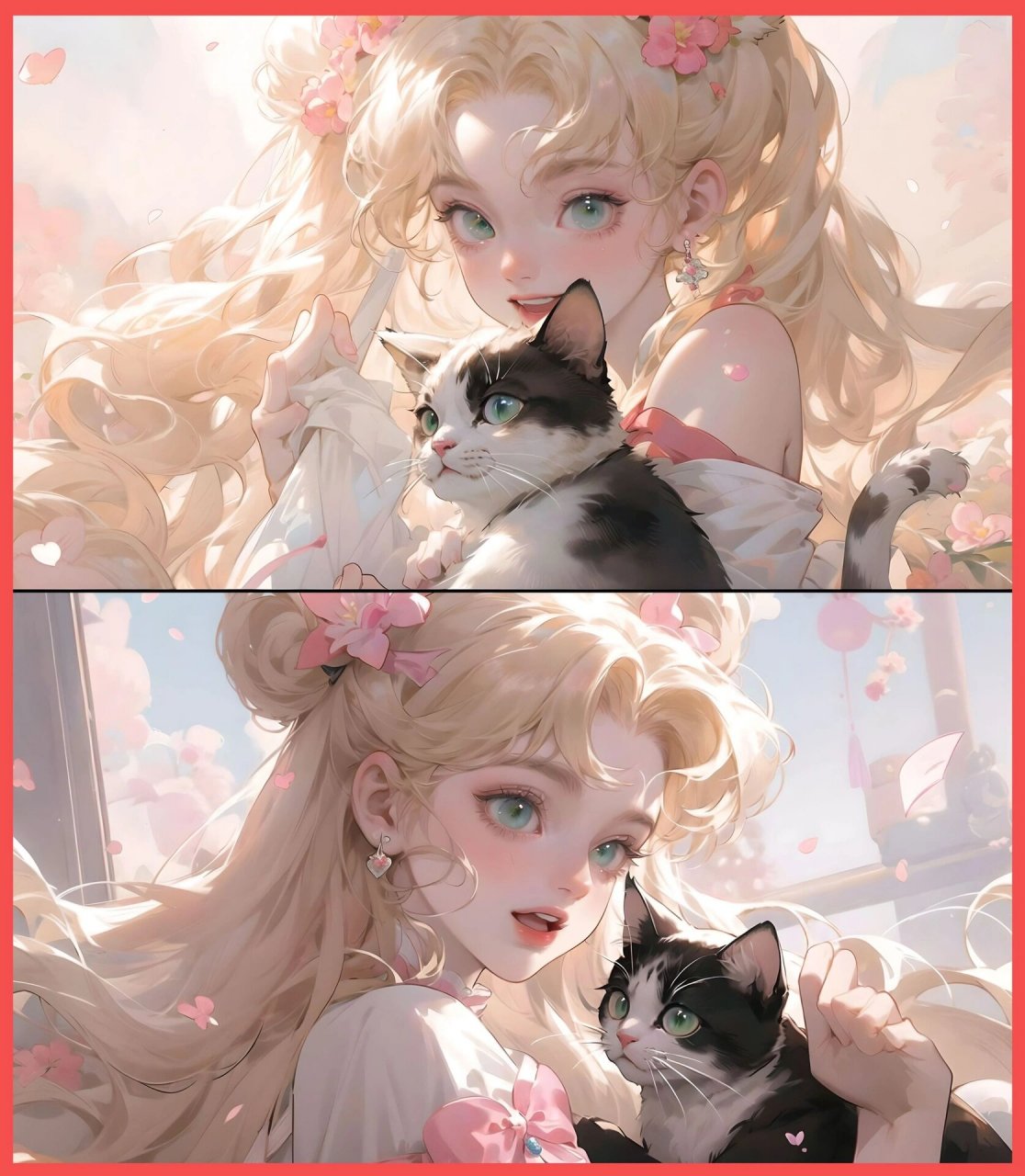 美少女战士电脑壁纸 | 抱猫少女之粉色系 粉色水兵月真的太温柔太治愈