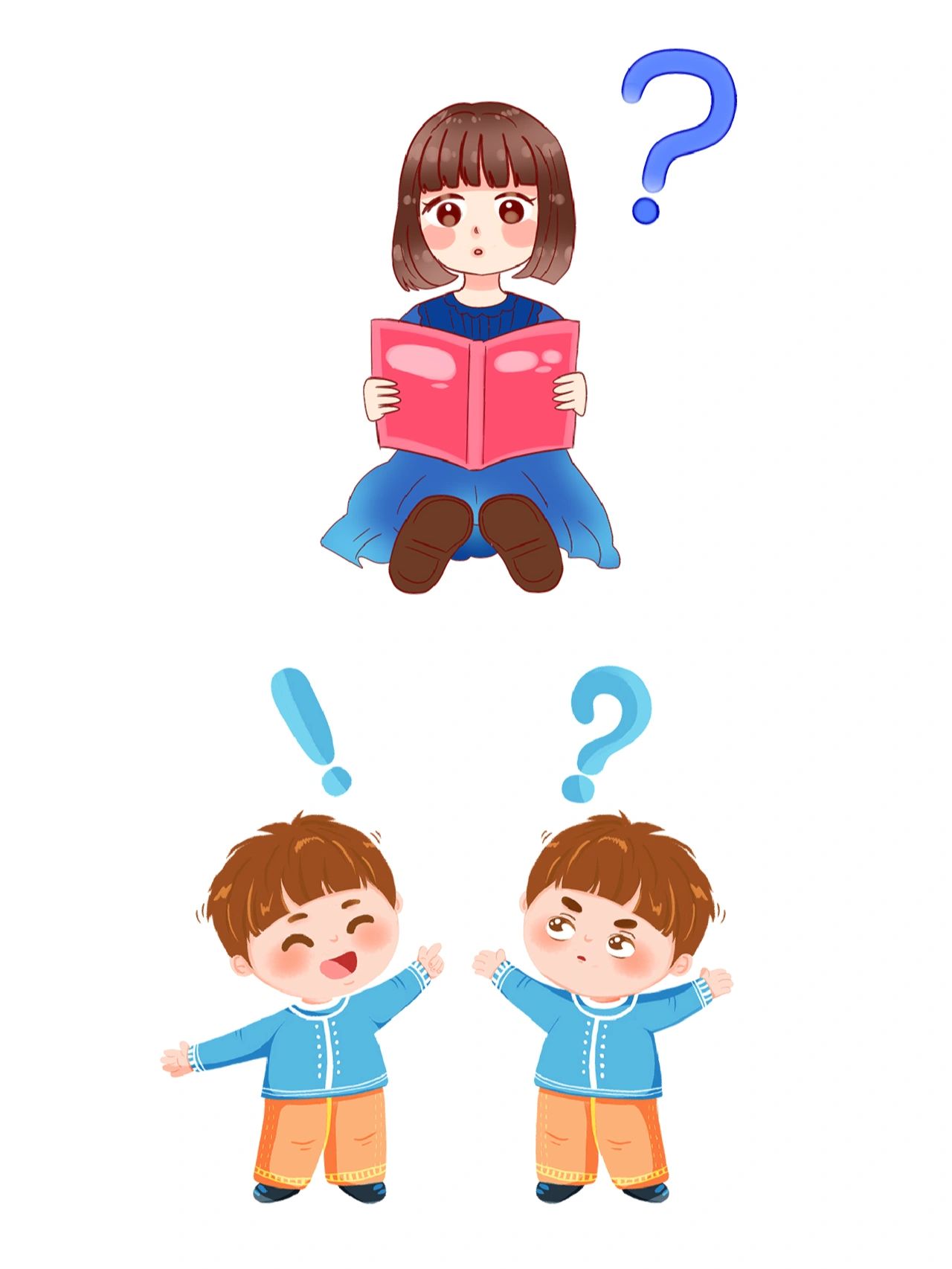 98免抠素材 | 卡通小朋友思考人物元素