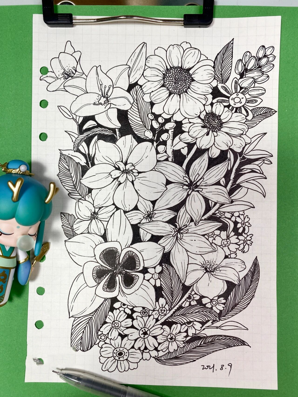 不起稿画画系列|花卉黑白装饰画|手绘花朵 昨天晚上突然又想画花了