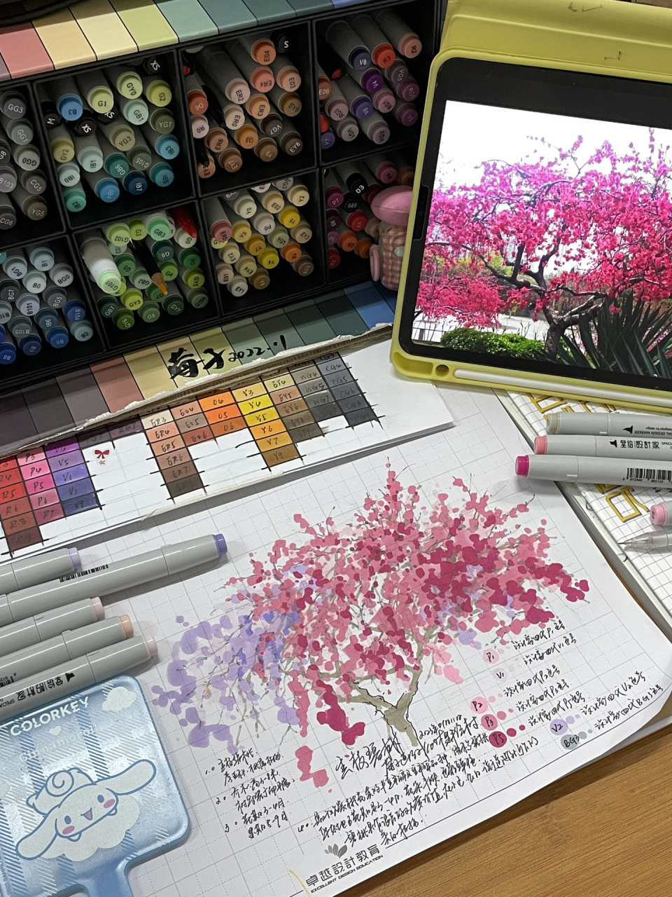 桃树马克笔上色步骤|画32/100棵手绘植物 2023年的第一个月送大家一颗