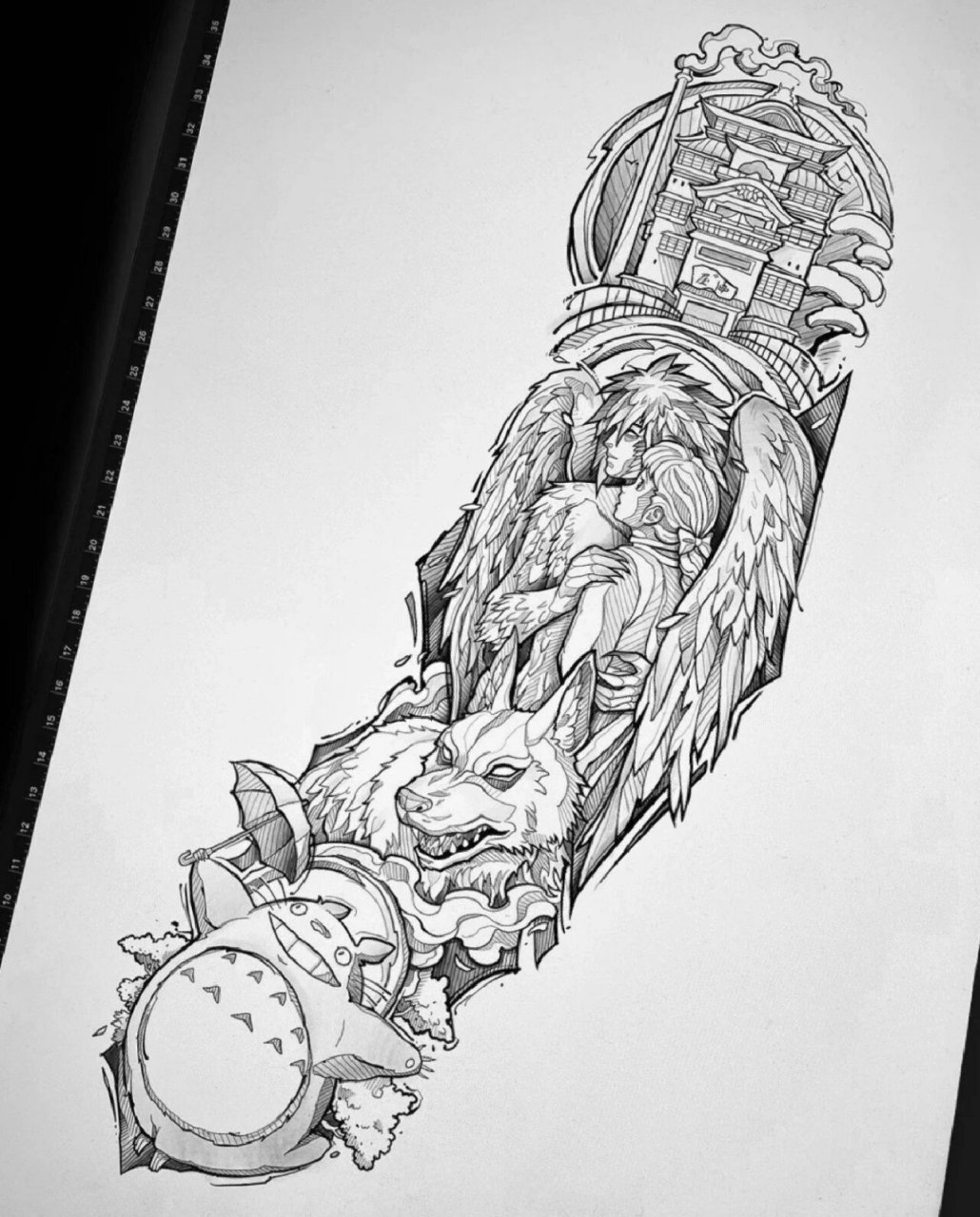 男生超酷超帅线条花臂,动漫风 海贼王,火影忍者,鬼灭之刃,还有宫崎骏