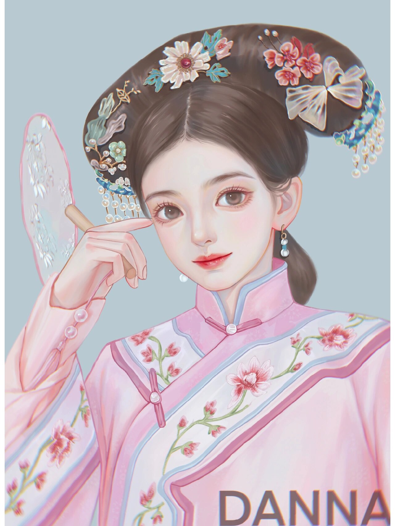 古风少女 清朝小美女头像插画