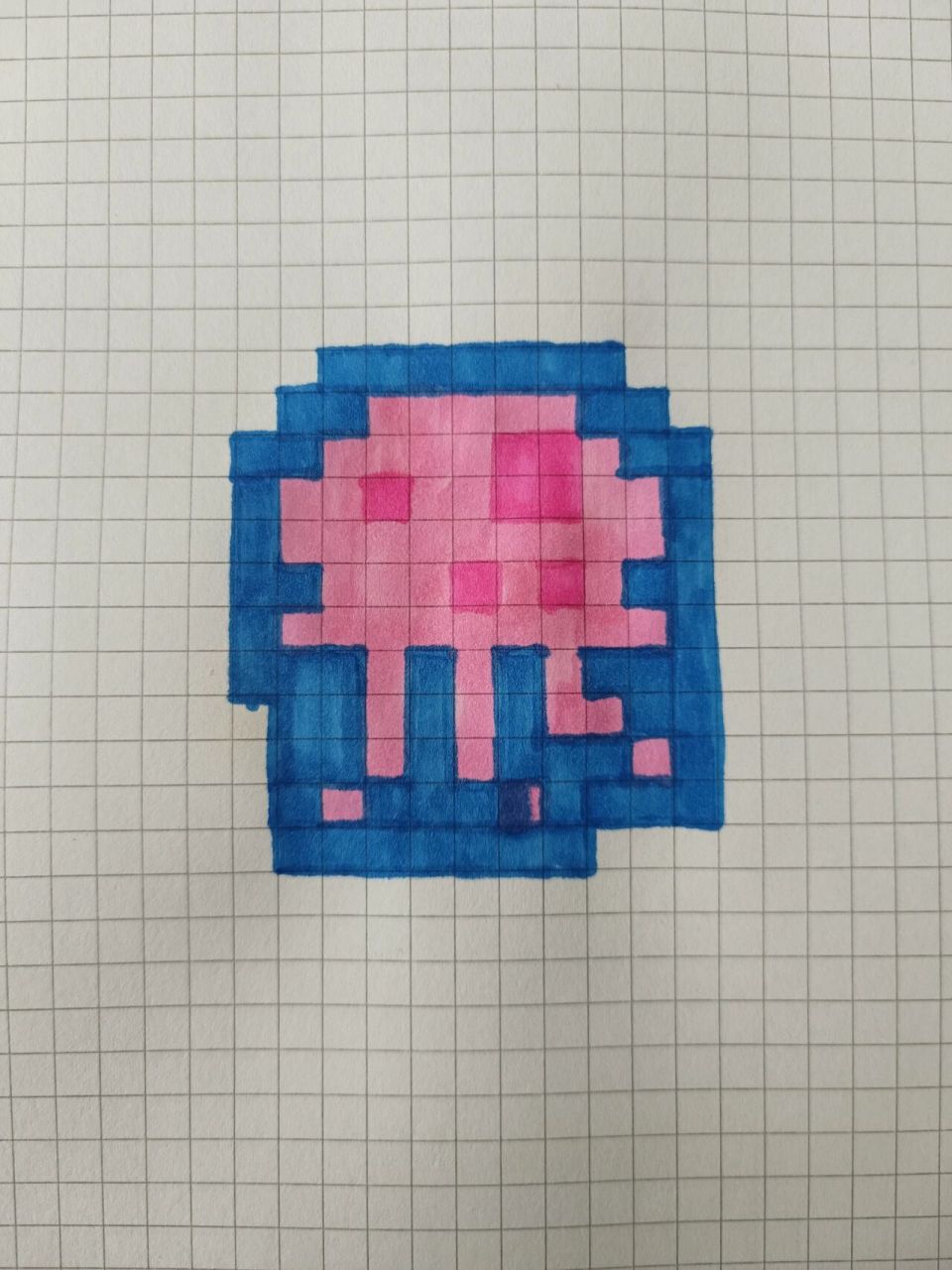 分享像素画73水母73 和海绵宝宝一起捉水母吧99~ 简单的查格子