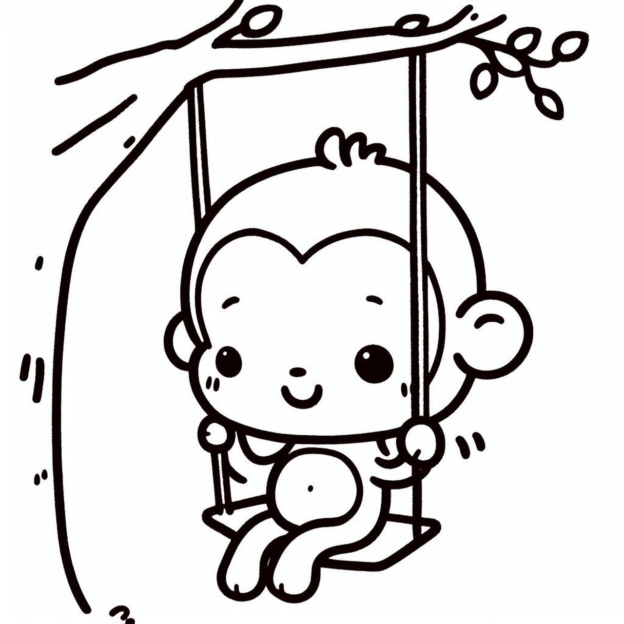 给女儿的涂色简笔画 - 荡秋千的小猴子 打印出来涂色