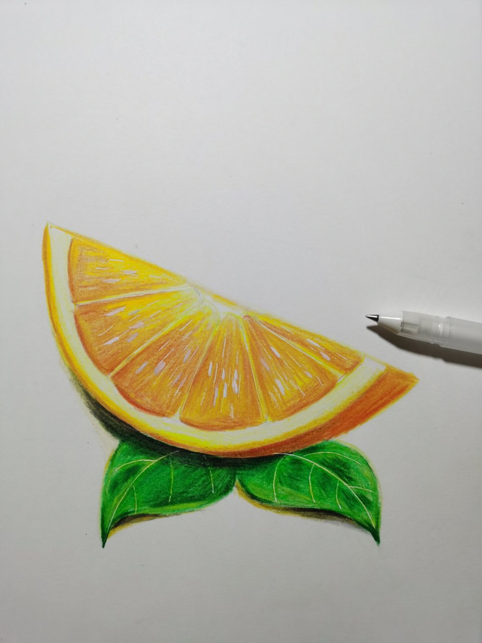 彩铅画《橙子》92内含步骤 彩铅橙子 工具材料:48色水溶性彩铅,a4