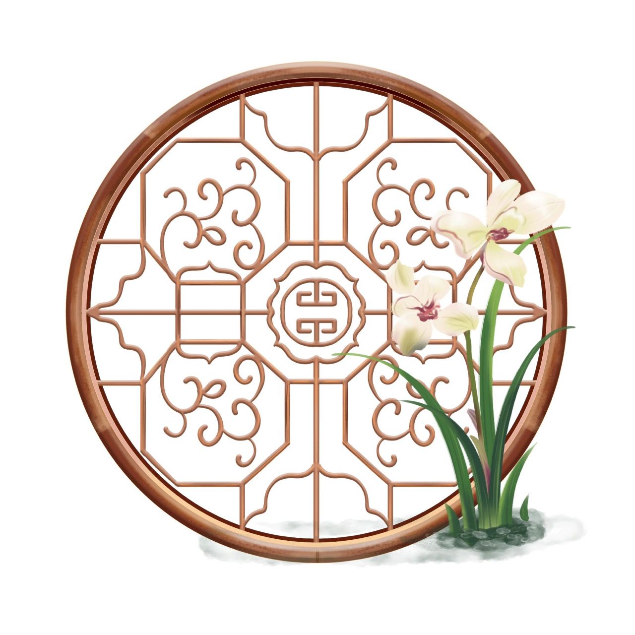 中国风97古风窗户插画免抠素材 今日素材9615 	 06古风红墙