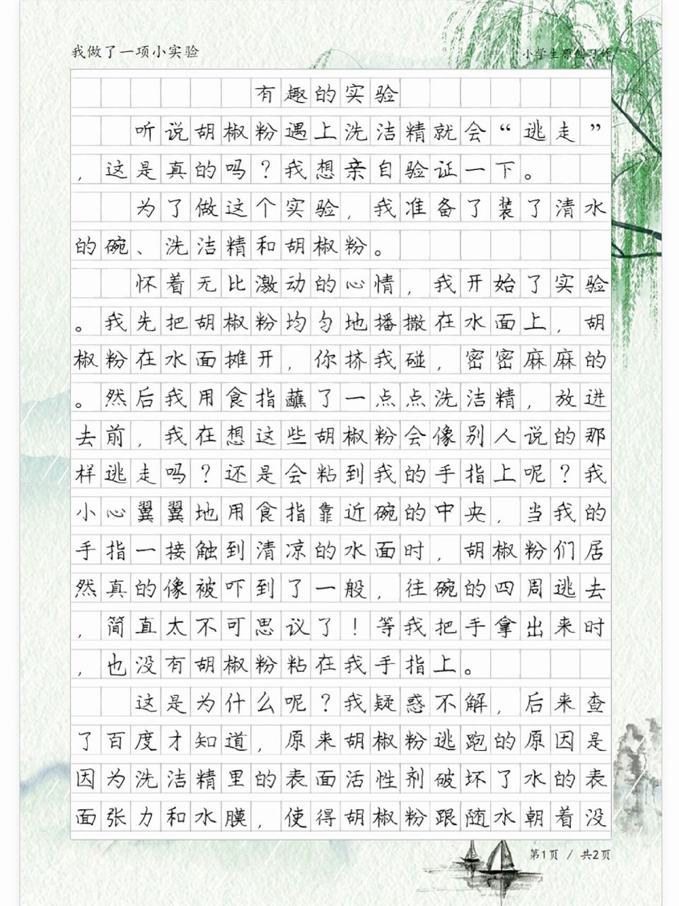 原创作文《有趣的实验》,我做了一项小实验
