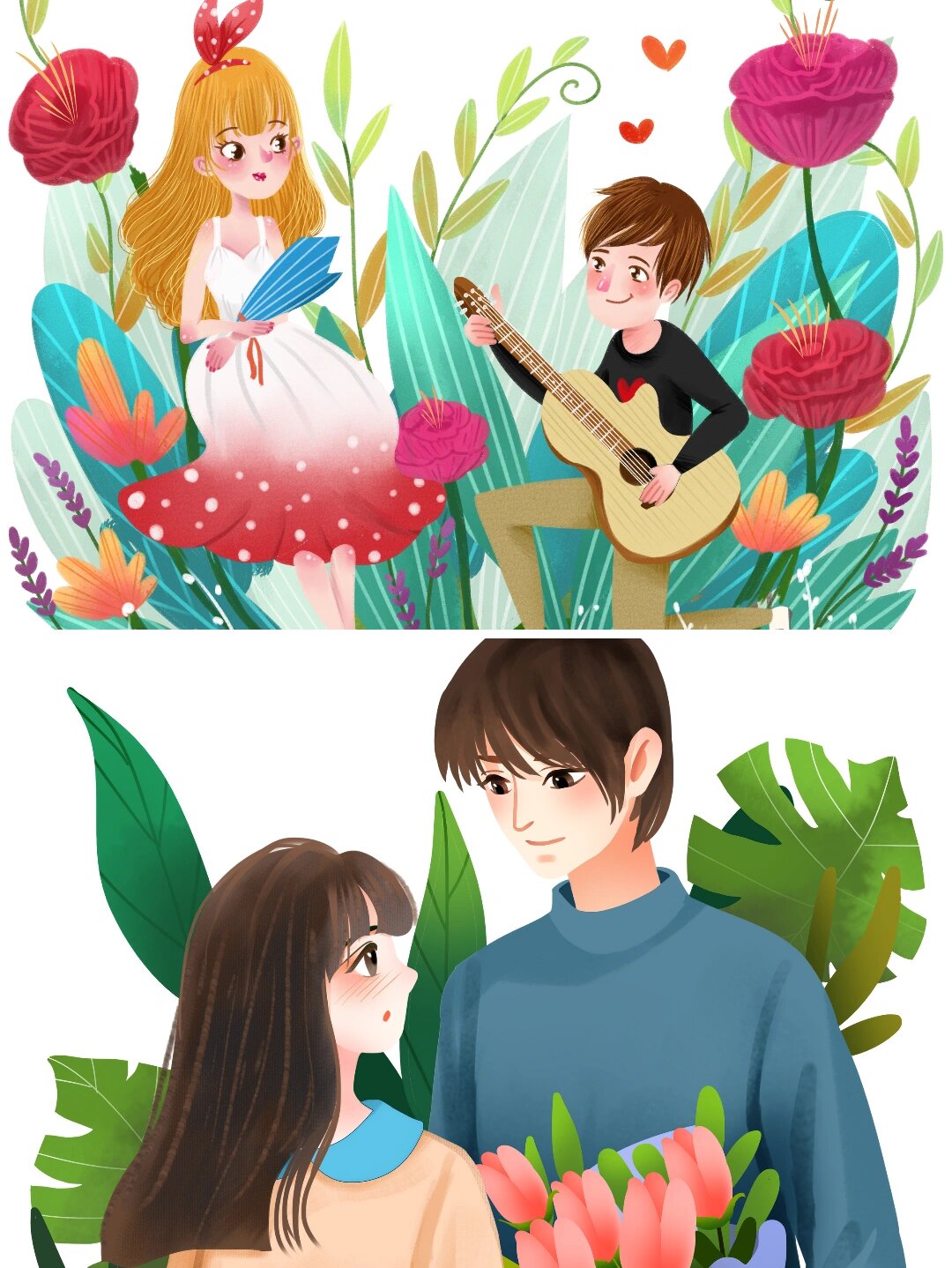 520动漫卡通情侣恋人相爱人物背景壁纸插画
