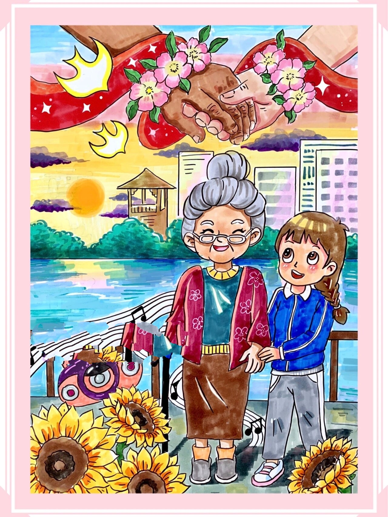 原创中华传统美德尊老爱老主题画