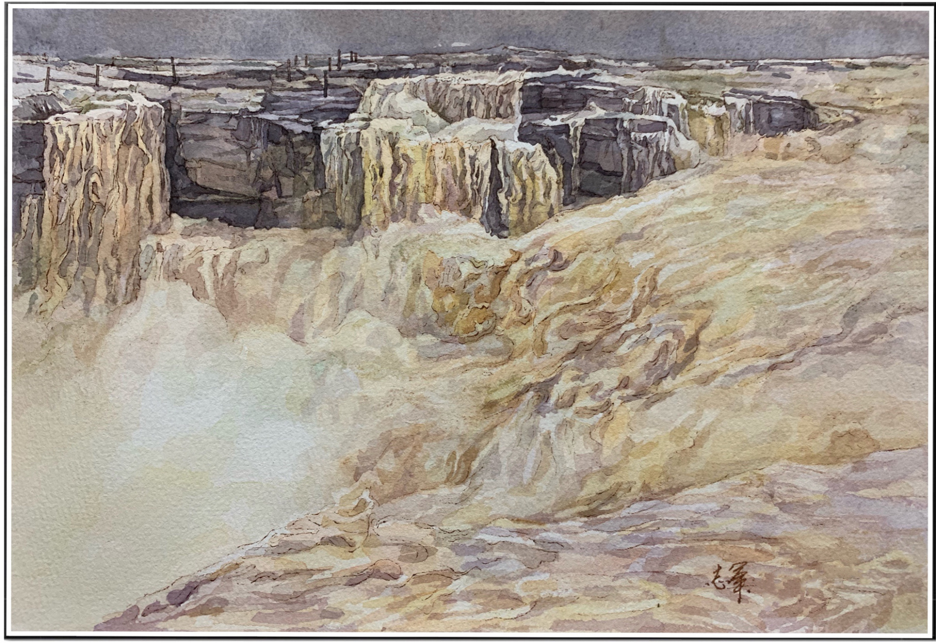 钢笔淡彩:壶口瀑布(二)