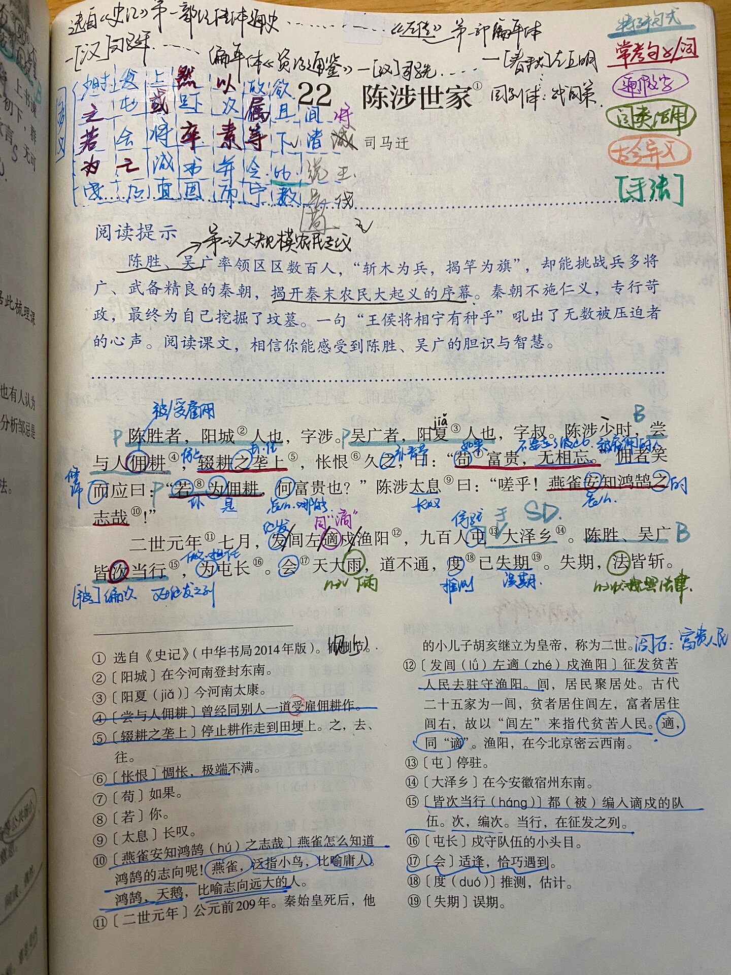 语文人教版九年级下册22课陈涉世家笔记