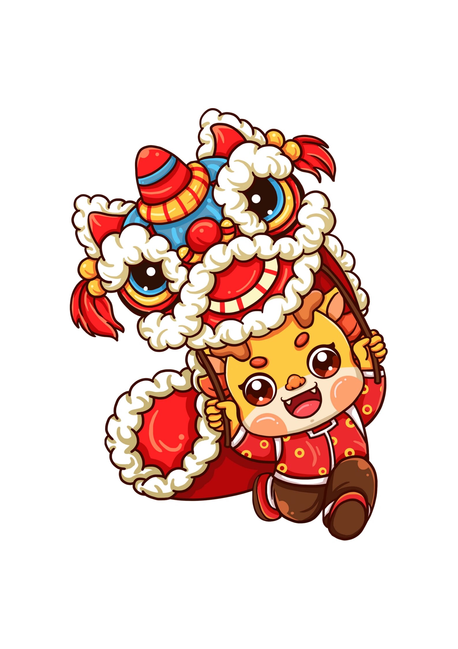 97国潮风舞狮素材&元旦新年春节舞狮插画