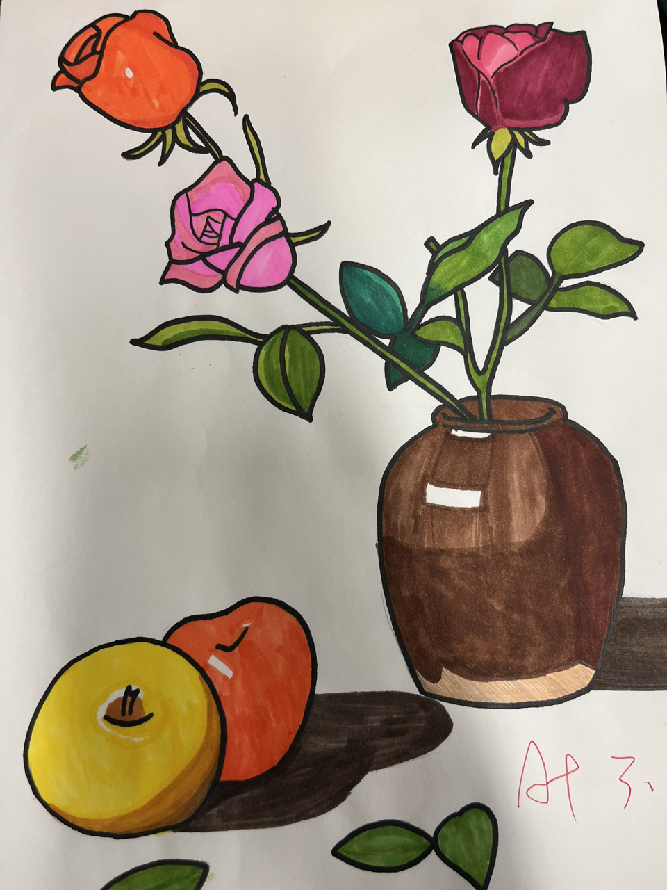 瓶花与水果简单图片