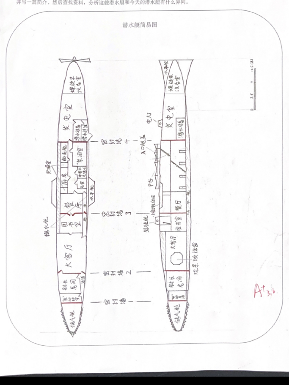 《海底两万里》作业设计潜水艇简易图 没想到在语文作业里发现了好多