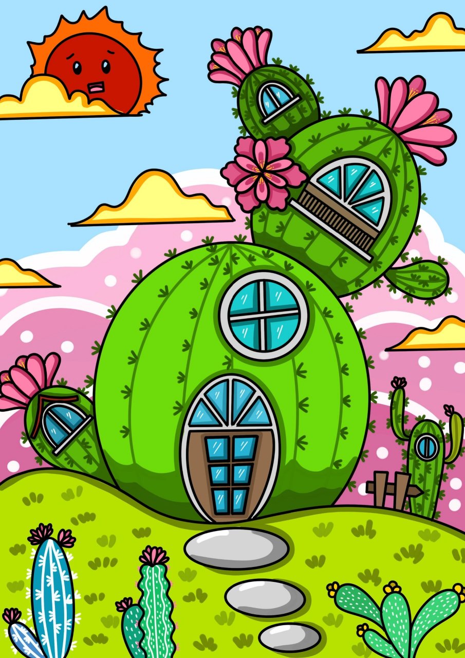 儿童画/《仙人掌》/儿童创意美术 画种:儿童画 年龄:5~8岁儿童 材料