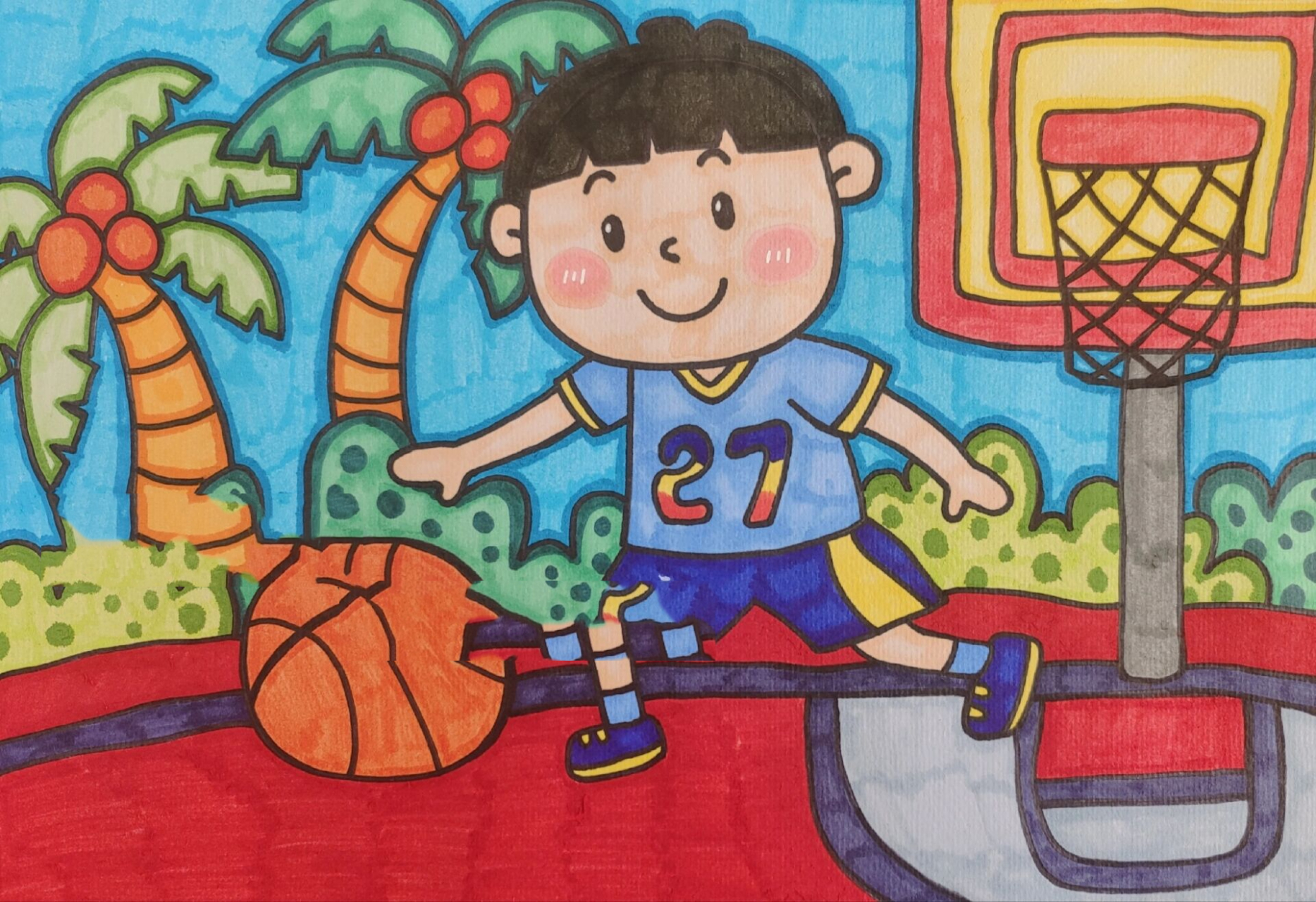 打篮球的小男孩简笔画 小男孩简笔画,我们一起来画打篮球的小男孩简