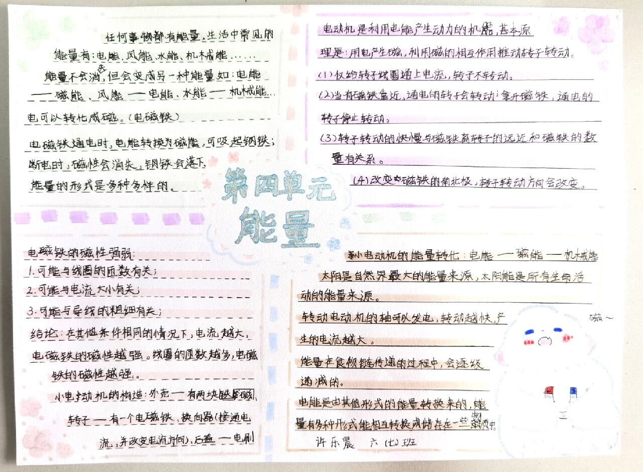 教科版六年级上册第四单元《能量》思维导图 《能量》