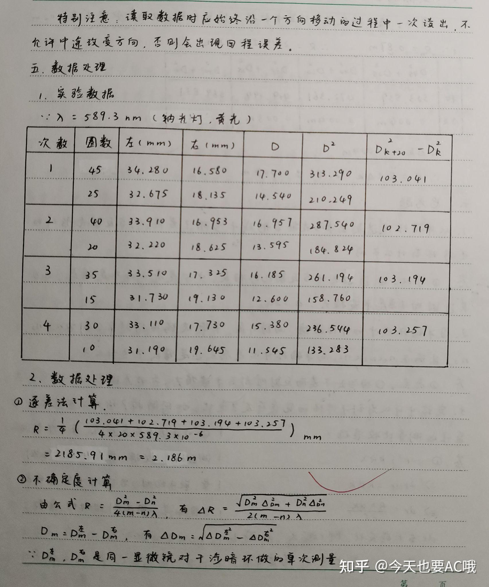 用牛顿环测透镜的曲率半径•实验报告