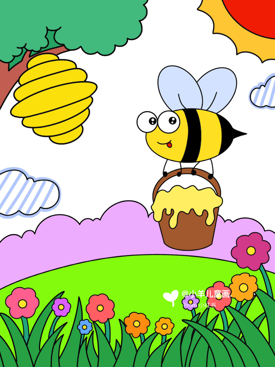 勤劳的小蜜蜂儿童创意画 卡通画 #创意美术儿童画# #简笔画教程