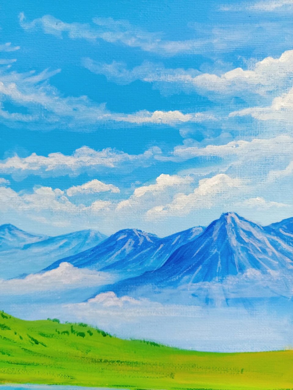 原创丙烯画·夏天 灵感来源于川西四姑娘山美好风光景色,搭配宫崎骏的