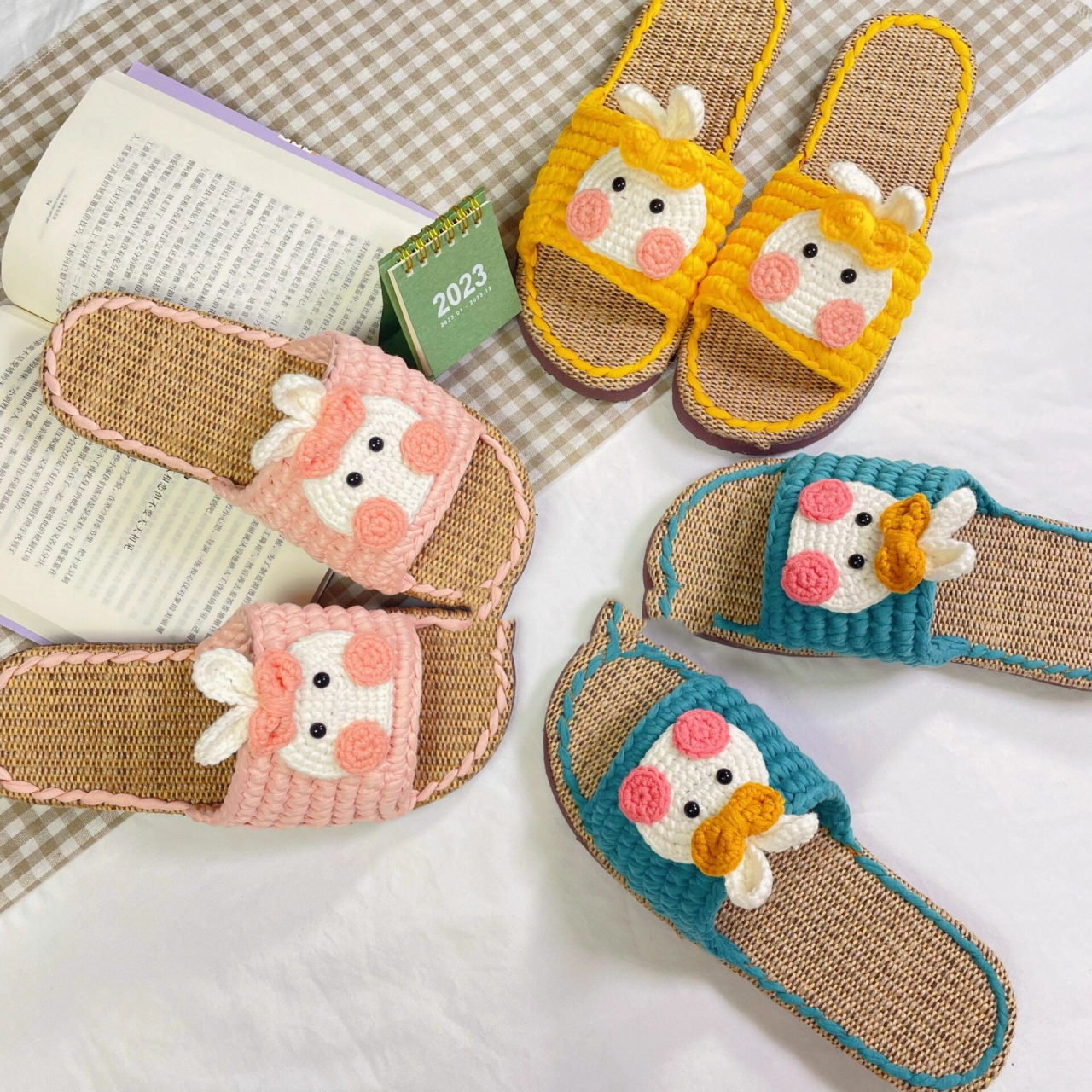 超级可爱的兔兔钩织拖鞋!(附图解)