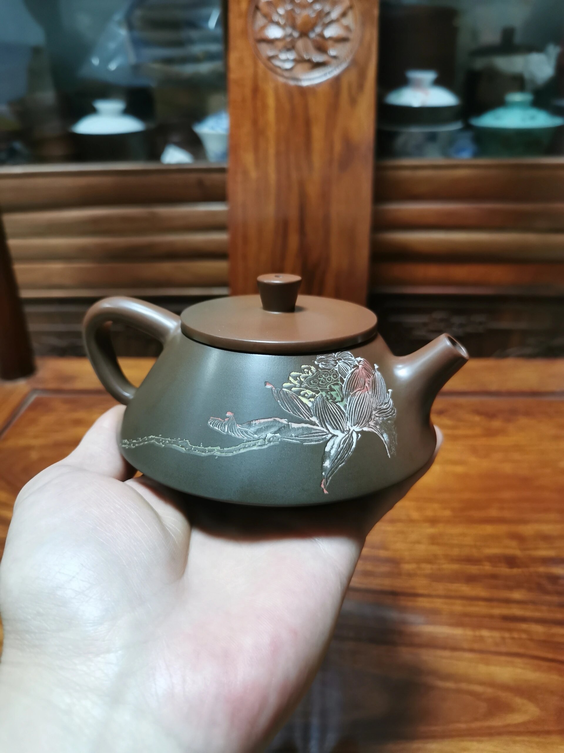 石瓢精品180cc 钦州坭兴陶 特色窑变彩绘壶