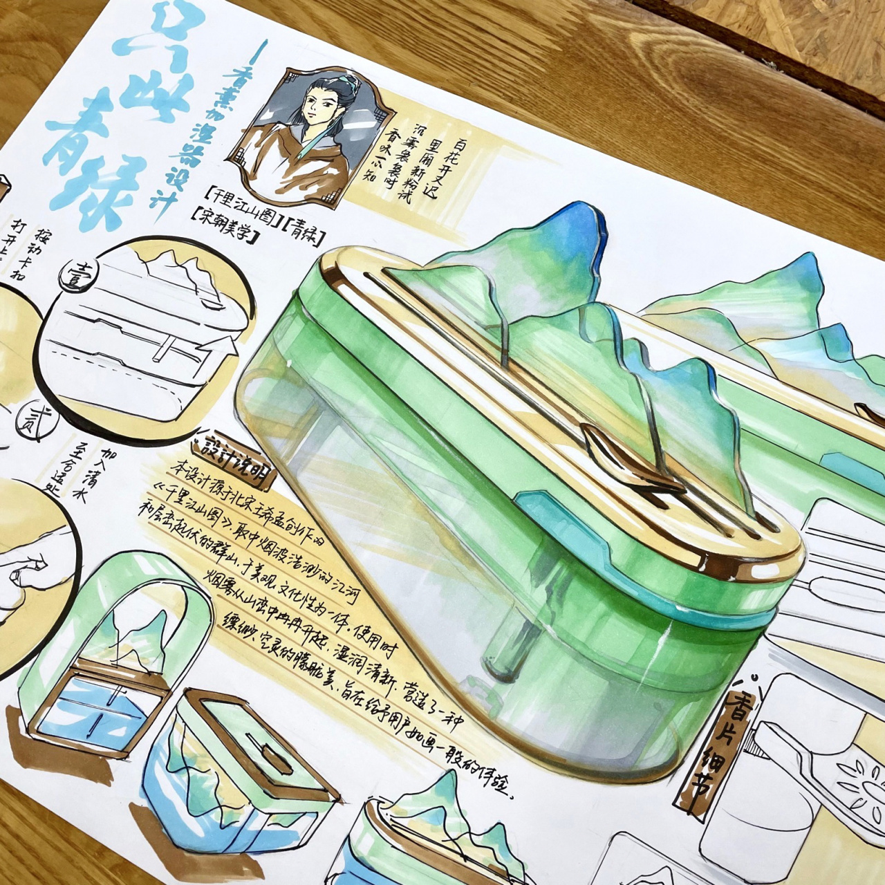 a3版面文创快题——香薰加湿器设计07 新配方【只此青绿】0205