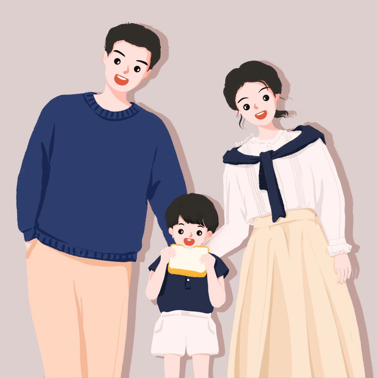 插画头像 | 可爱的爸爸妈妈宝宝全家福头像 爱与陪伴~ 背景多种配色供