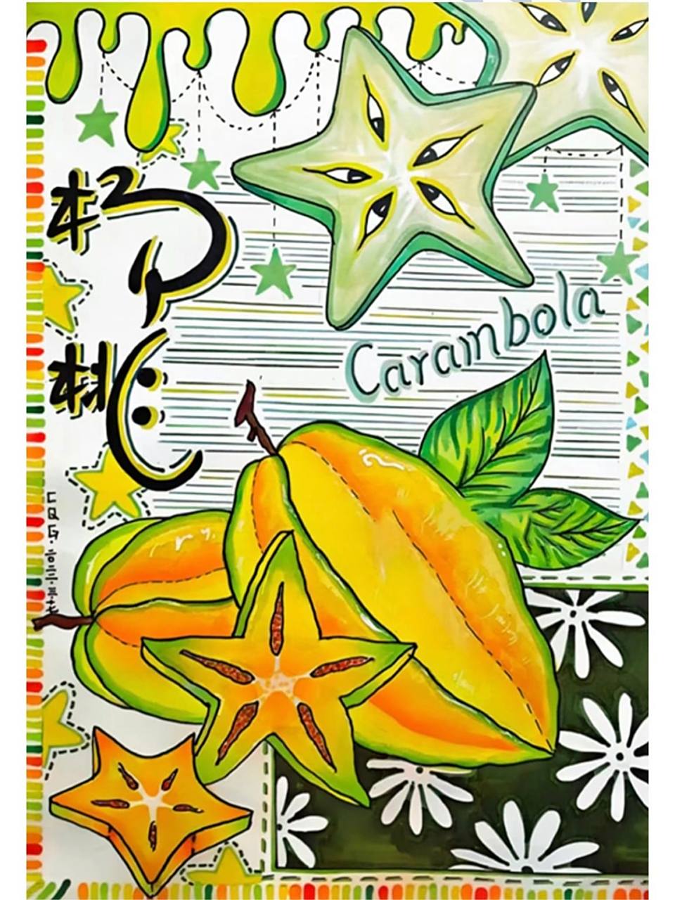 儿童创意画|《杨桃》 适合年龄:9岁以上 绘画96材料:卡纸,马克笔