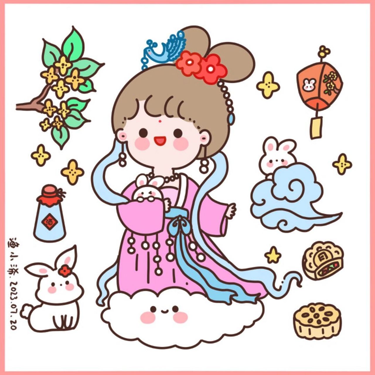 嫦娥月饼八月十五简笔画贴纸手帐素材