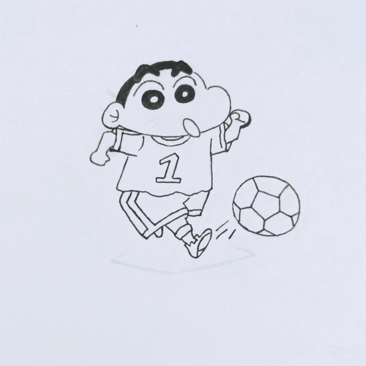 简笔画 踢足球的蜡笔小新 没有王者的day6 买了马克笔了!