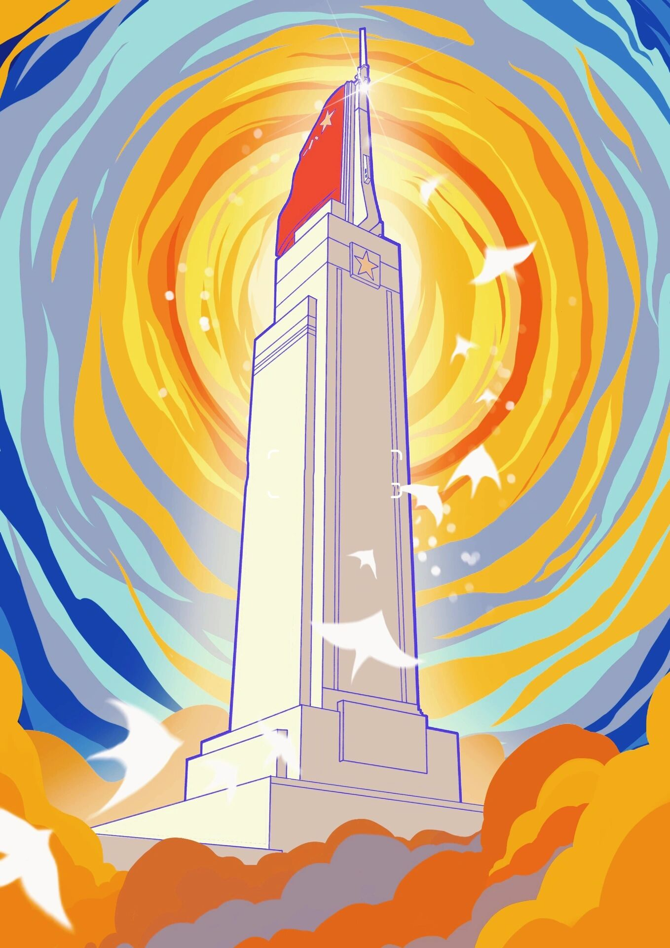 八一起义纪念塔简笔画图片