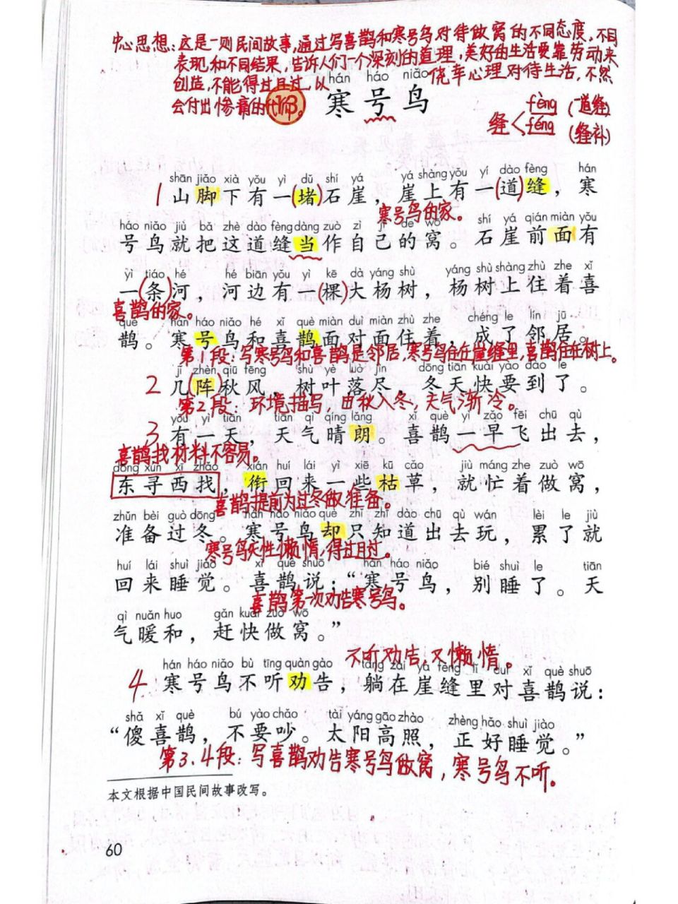 二年级语文上册13课《寒号鸟》知识点总结 课文主题 本课通过叙述喜鹊