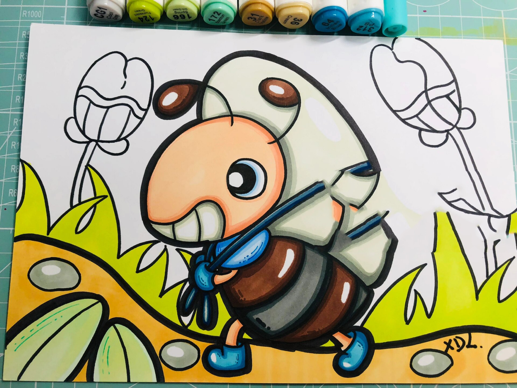 小蚂蚁搬家 马克笔画 儿童画