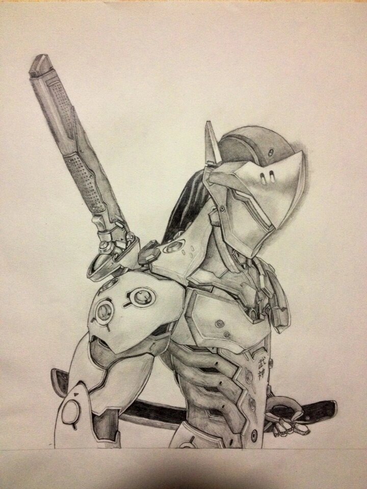 原创手绘守望先锋源氏黑白画 有没有发现这张图是我的头像啊,这是我