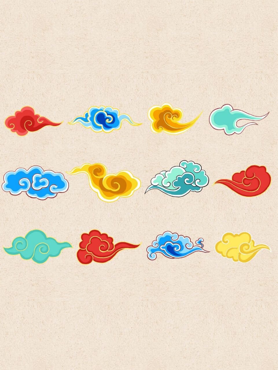 免扣元素|国潮彩色祥云云朵唯美素材分享 93我们华夏国潮古风真的是