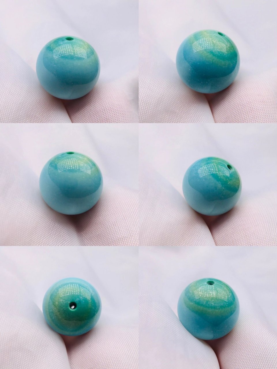 大自然的艺术品 93水波纹绿松石圆珠 水波纹是绿松石中最具特色的一