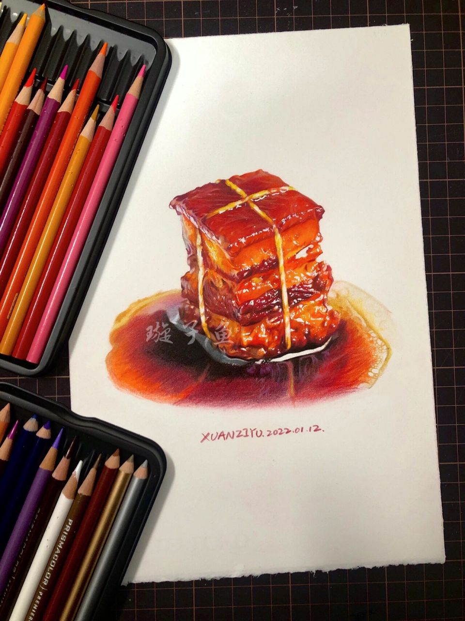 彩铅美食|红烧肉(附步骤图) 深夜炸弹,红烧肉来啦～有没有勾起你的胃