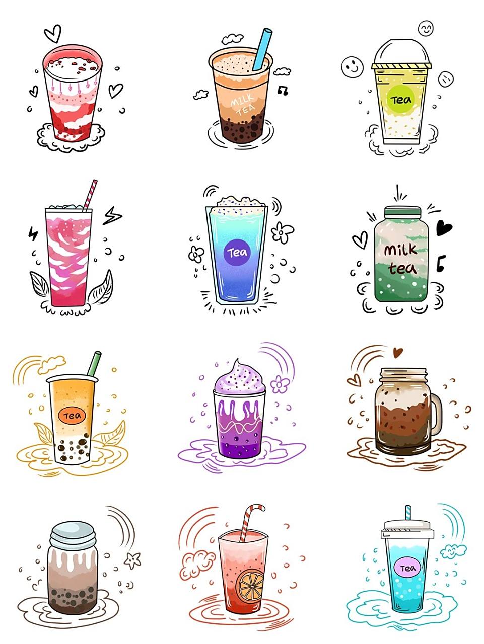 96哈喽~宝子们,今天我给大家分享一波卡通奶茶插画免抠高清设计素材