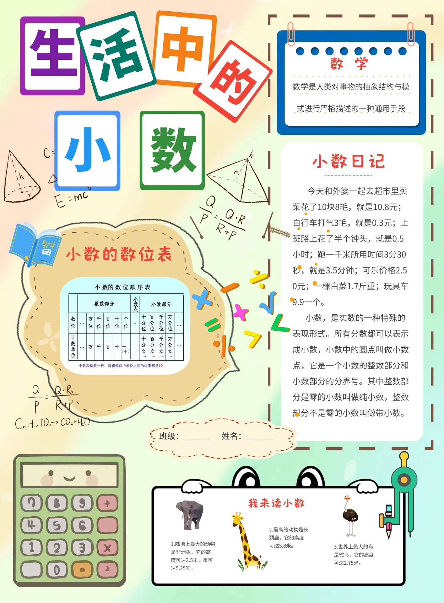 生活中的小数 横版与竖版