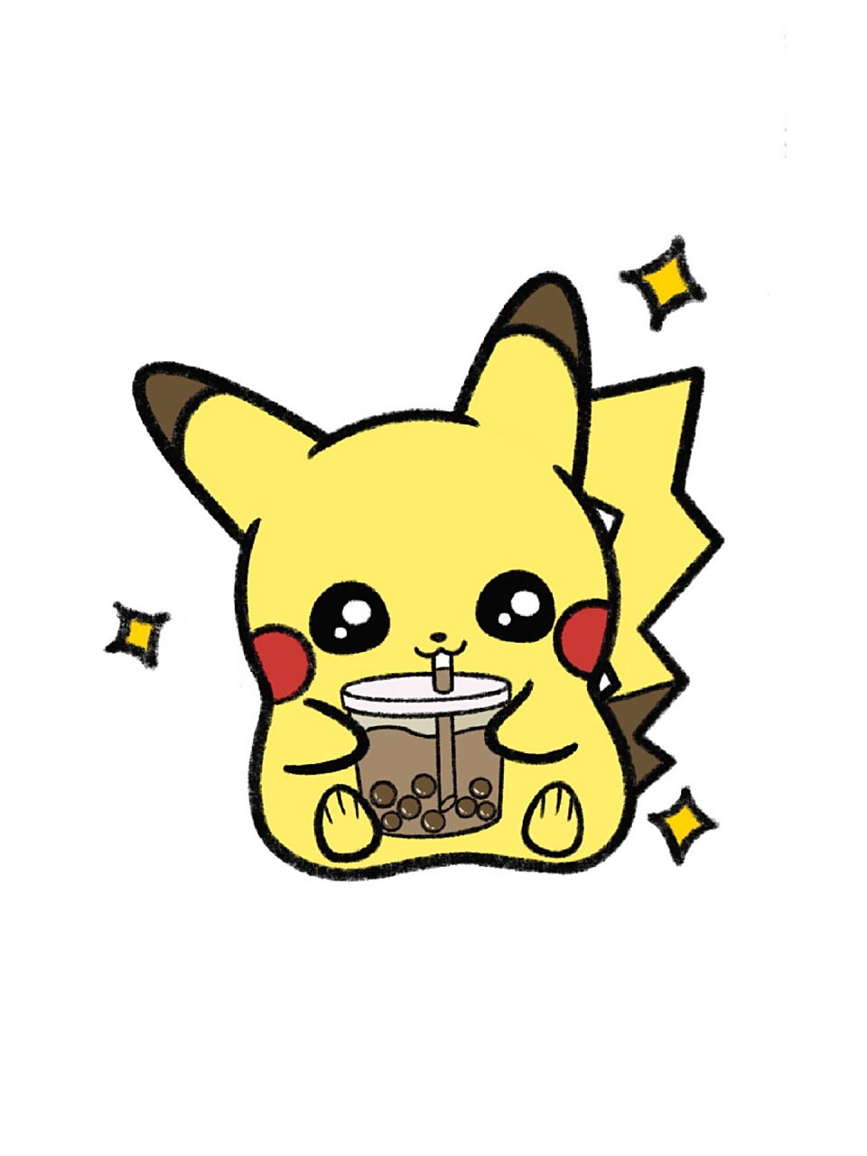 手残党学简笔画附教程7315喝奶茶的皮卡丘 皮卡丘77奶茶07