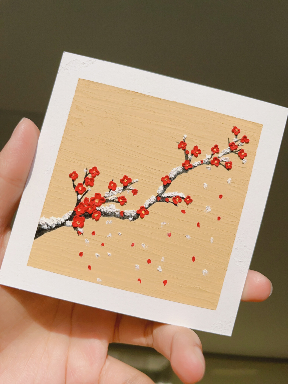 油画棒61《红·梅花》教程色号 腊至春还早,红梅次第开.