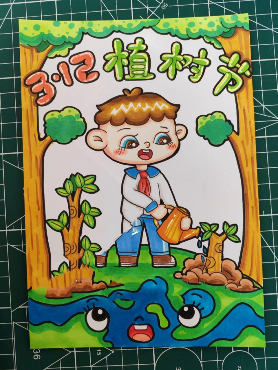 植树节儿童画 /植树节手抄报 /附线稿 植树节主题画来喽,可以直接当手