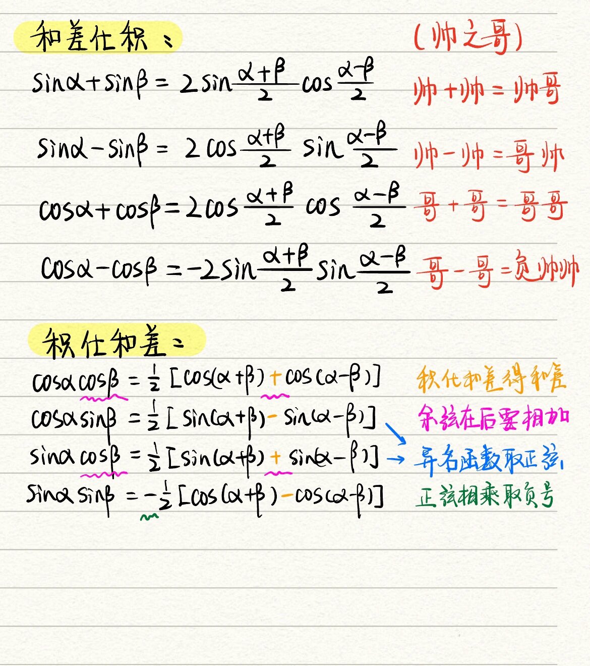 和差化积公式&积化和差公式