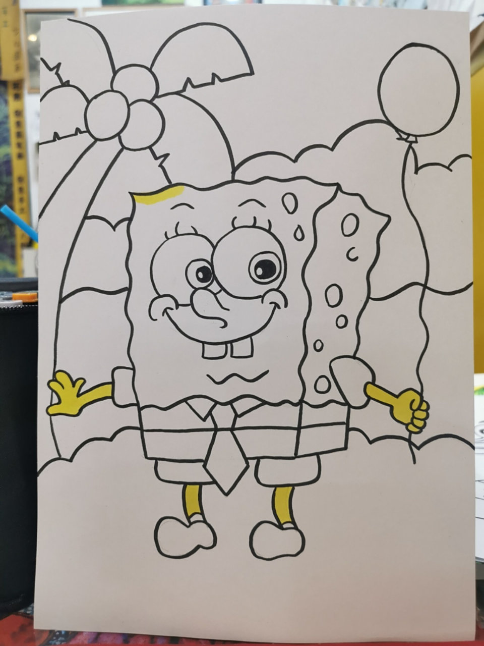 海绵宝宝 儿童画简笔画马克笔临摹 总是忘记拍线稿 临摹的司徒老师的