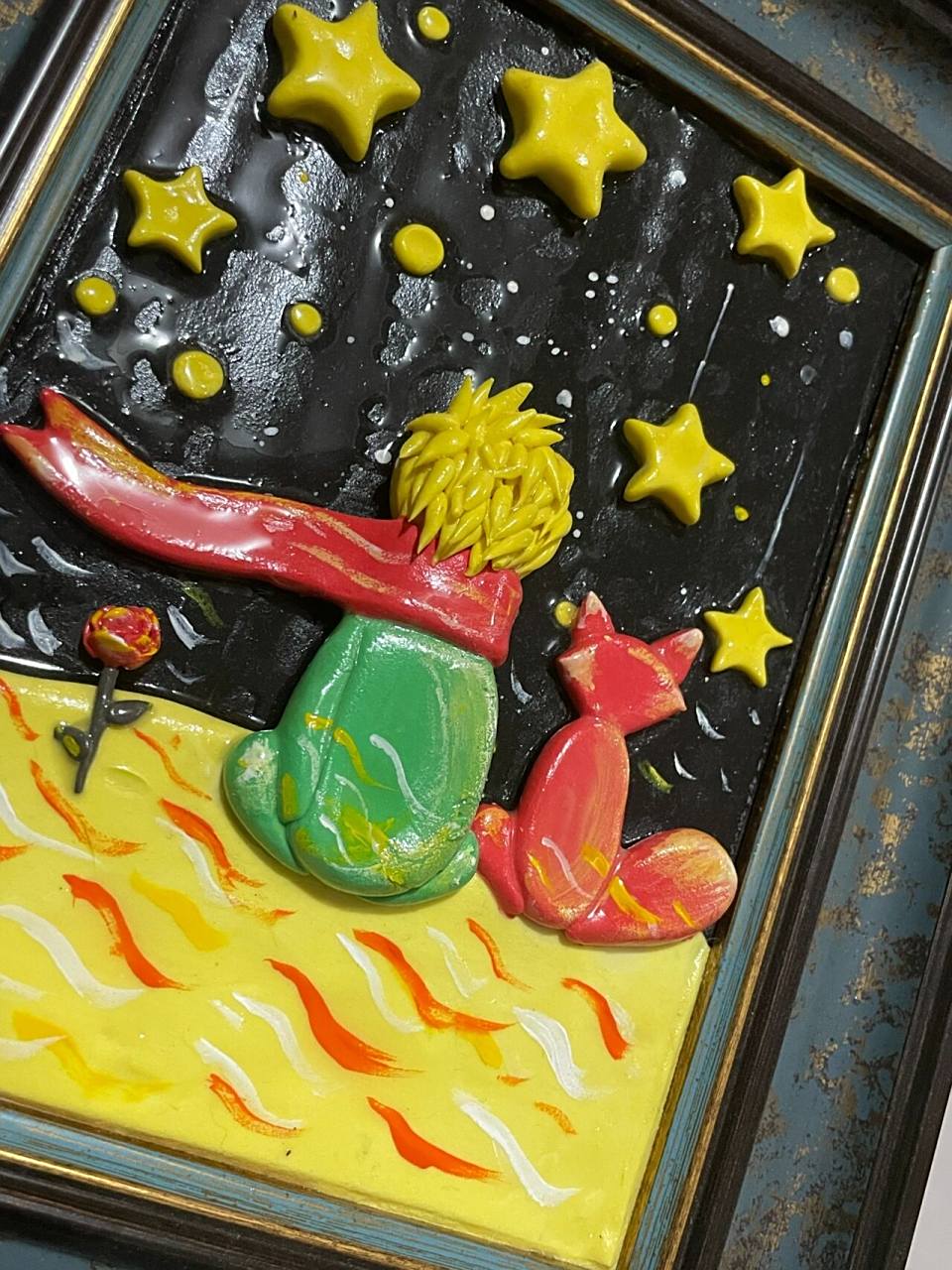 手作小王子超轻粘土浮雕画 小王子和他的玫瑰花