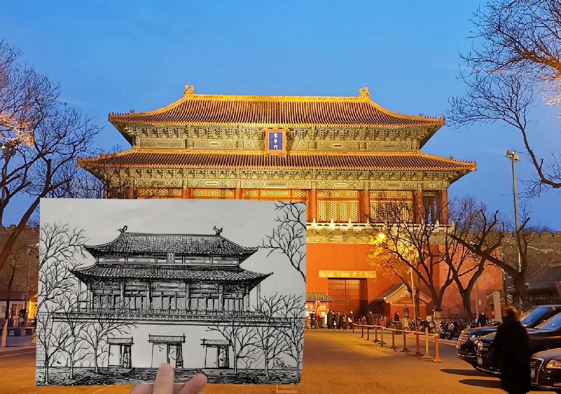 手绘北京61故宫东华门               东华门是紫禁城的东门,始建于