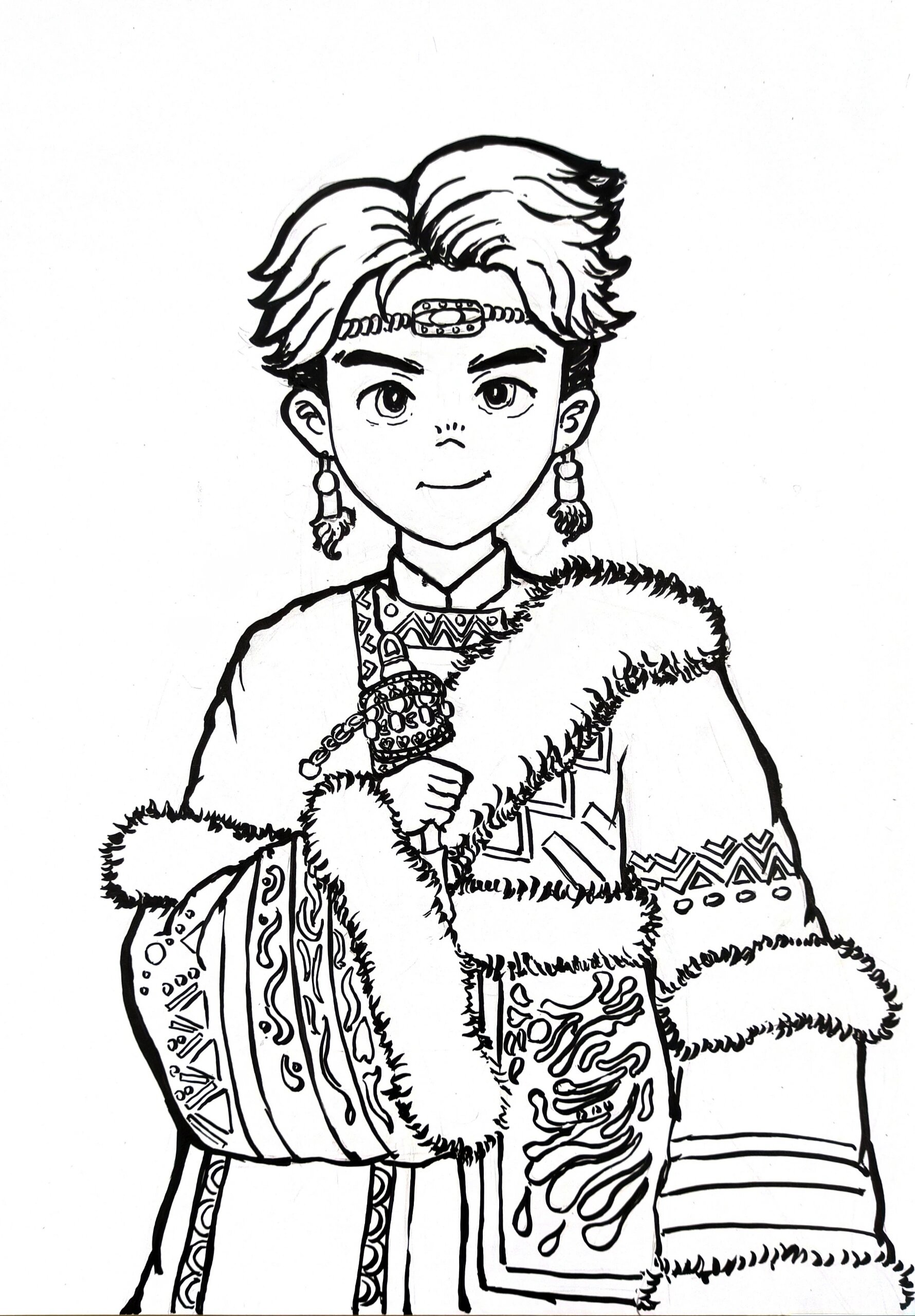 藏族少年 漫画绘画附线稿纹样 三年级以上