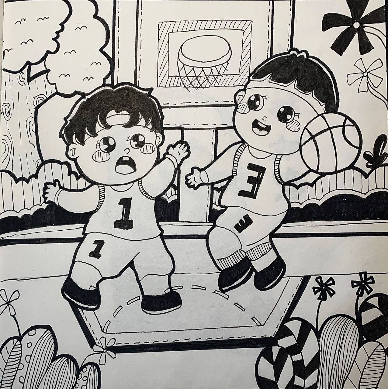 每日一画|幼儿简笔画|《打篮球》 希望自己能坚持下去,至少一天一张